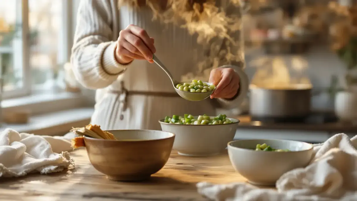 Romige spliterwtensoep met prei en komijn